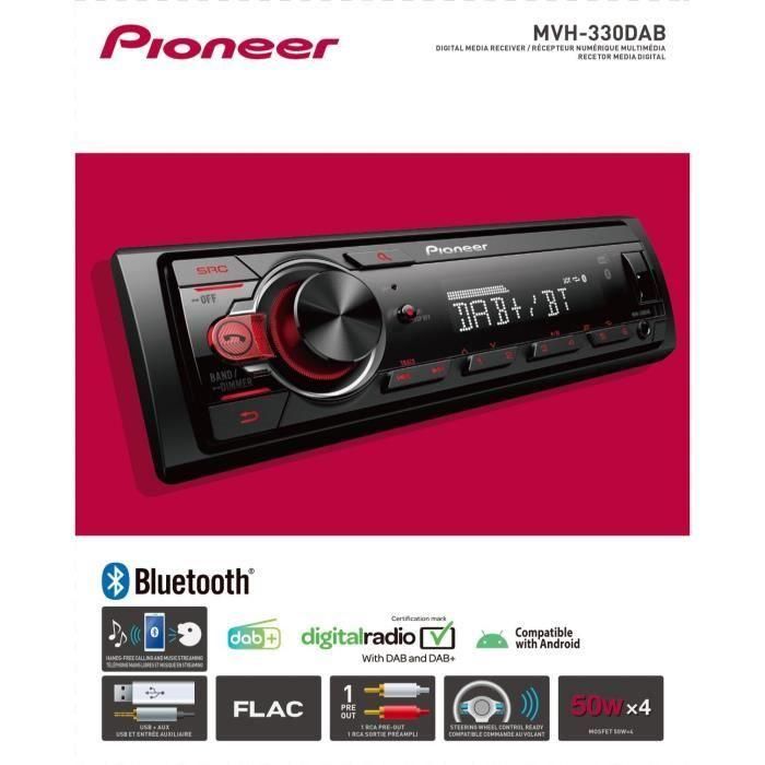 Pioneer MVH-330DAB Autorradio 1 DIN con Bluetooth, USB, Radio DAB/DAB+ y compatibilidad Android - 200W Negro 3