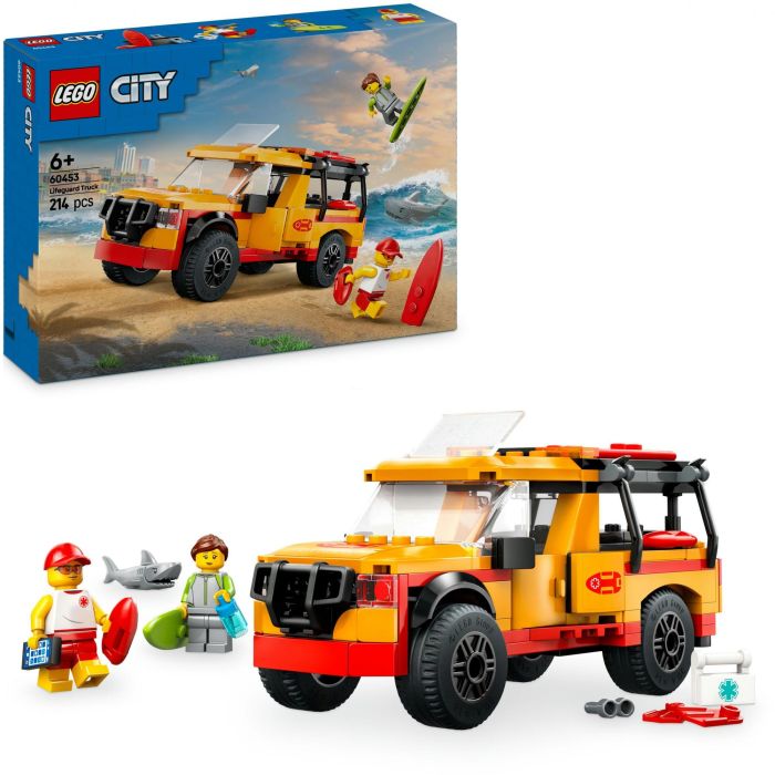 LEGO 60453 Furgoneta de Rescate del Socorrista City: Set de Construcción con 2 Minifiguras, Tiburón y Accesorios de Playa para Niños +6 años 14