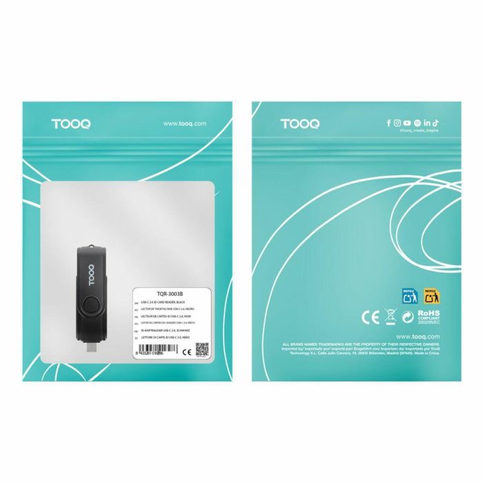 TooQ TQR-3003B Lector de tarjetas doble ranura SD/TF USB-C 2.0 y USB-A 3.0 hasta 5 Gbps Plug & Play Negro 1