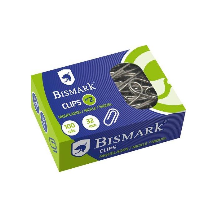 Bismark Clips Niquelados Nº2 32 mm - Caja de 100 Unidades