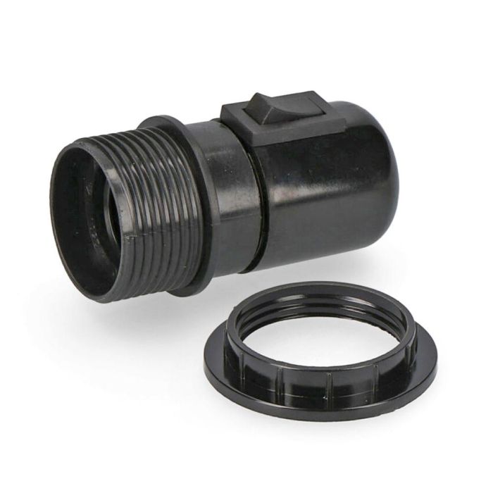 Edm Portalámparas con interruptor E27 negro 250V, salida frontal, termoplástico