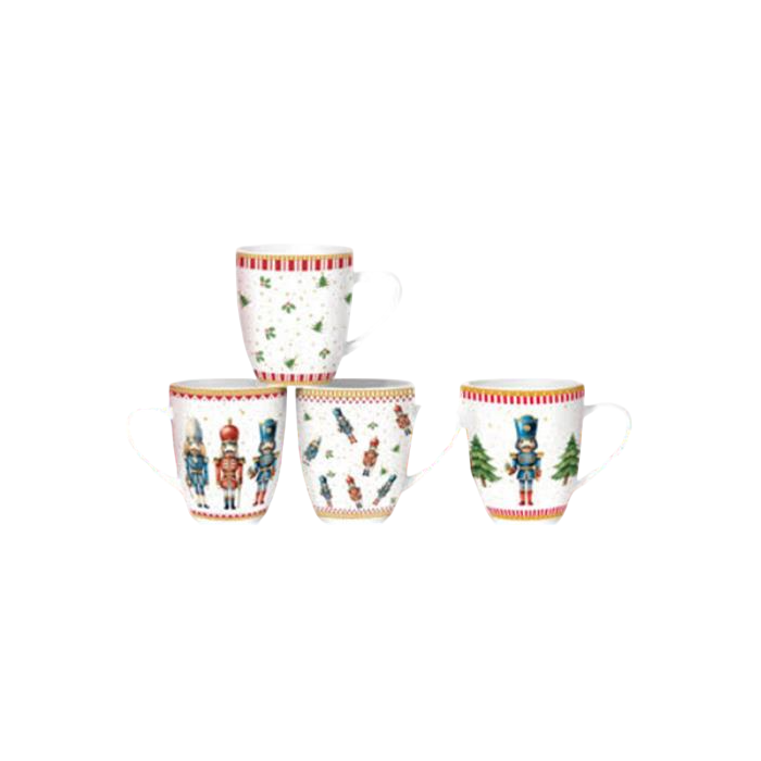 DKD Home Decor Mug Navidad Tradicional Cascanueces Porcelana Multicolor 360ml 8.5x9x12 cm (12 Unidades)
