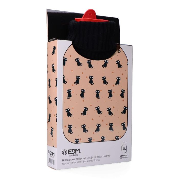 Edm Bolsa de agua caliente modelo Gatos negros 2 l con funda de lana - Beige/negro 2 Edm Bolsa de agua caliente modelo Gatos negros 2 l con funda de lana - Beige/negro 2