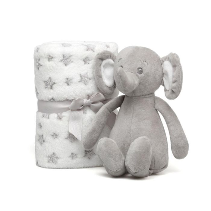 Elefante De Peluche Gris Con Mantita De Estrellas 1