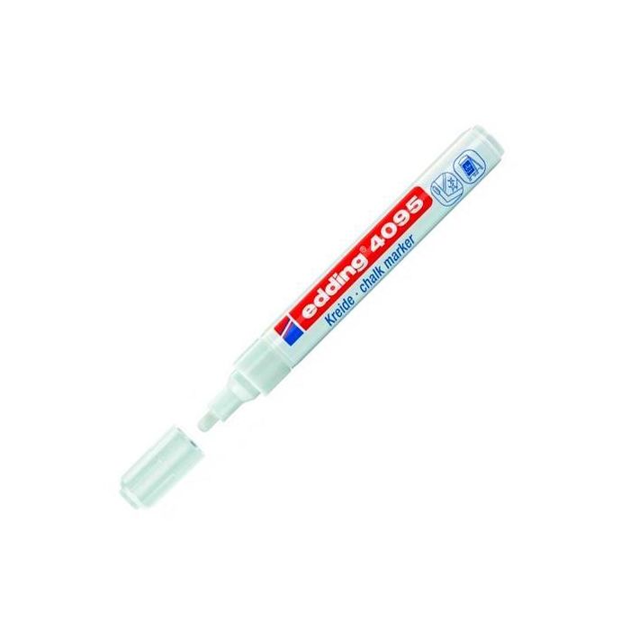 Edding Marcador de Tiza Líquida 4095 Borrable Blanco, para Ventanas y Pizarras, Punta Redonda 2-3mm (10 Unidades) (10 Unidades)