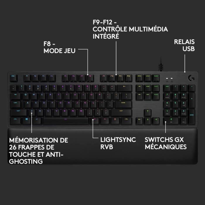 Logitech G G513 Teclado Gaming Mecánico RGB LIGHTSYNC con Interruptores GX Brown, Reposamanos de Espuma Viscoelástica, Carbono 5