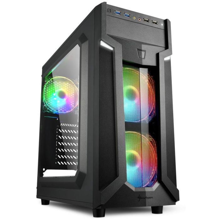 Sharkoon VG6-W RGB Semitorre ATX Gaming Negra, 3 Ventiladores LED RGB 120mm Preinstalados, Ventana Acrílica Frontal y Lateral