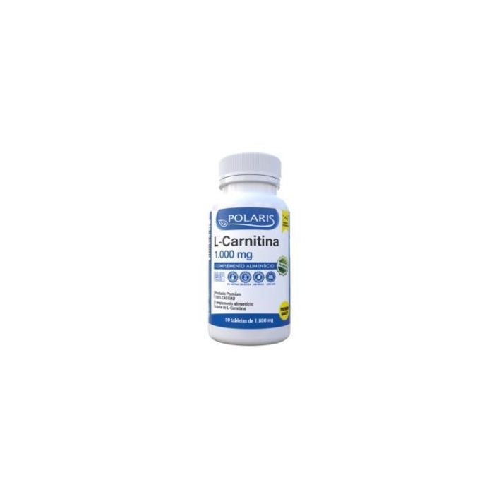POLARIS L-Carnitina 1000 mg 50 Tabletas. Apoya sistema cardiovascular, mejora uso de grasas, favorece pérdida de peso. Sin gluten.