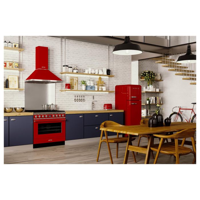 Smeg TSF01RDEU Tostador de Pan para 2 Rebanadas, Color Rojo, Control por Botones, Acero Inoxidable, Función Descongelar y Recalentar, 950W