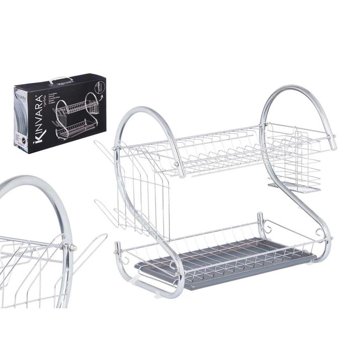 Escurreplatos Kinvara 2 pisos cromado gris 41x26.5x11.5 cm (6 Unidades) Escurreplatos Kinvara 2 pisos cromado gris 41x26.5x11.5 cm (6 Unidades)