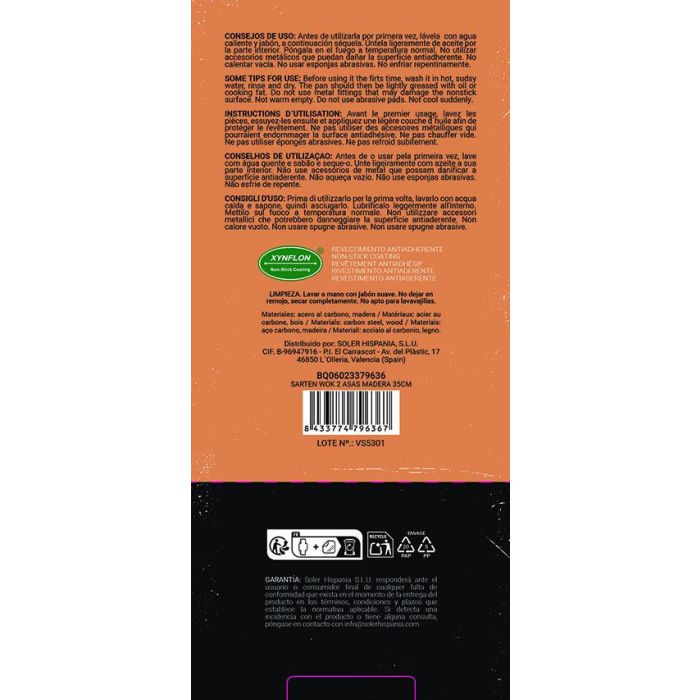 Inde Sartén Wok con 2 Asas de Madera, 35 cm (6 Unidades) 8 Inde Sartén Wok con 2 Asas de Madera, 35 cm (6 Unidades) 8