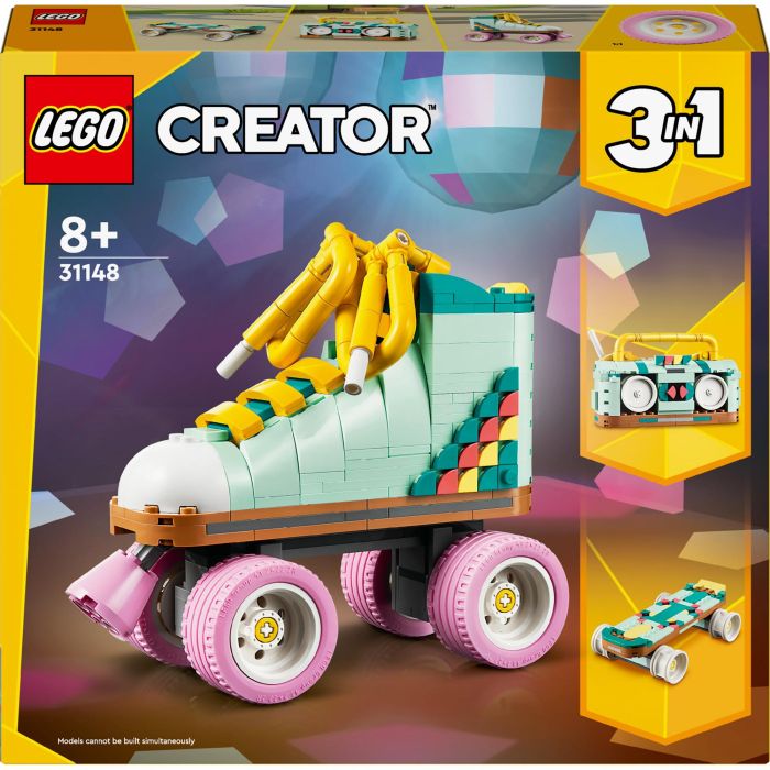 LEGO 31148 Creator Patines Retro 3en1, Set de Juguete Construible con Mini-Patineta y Boombox, Decoración Retro