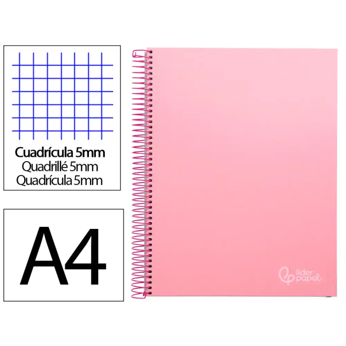 Liderpapel Cuaderno espiral Jolly A4 Micro 140 hojas 75gr Cuadro 5mm 5 bandas 4 taladros tapa forrada color rosa 0 Liderpapel Cuaderno espiral Jolly A4 Micro 140 hojas 75gr Cuadro 5mm 5 bandas 4 taladros tapa forrada color rosa 0
