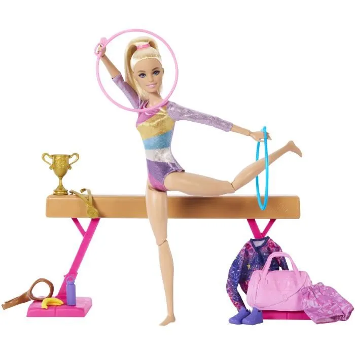 Barbie Caja de Gimnasta HRG52 con Accesorios para Crear Historias y Escenificar una Carrera Deportiva 2