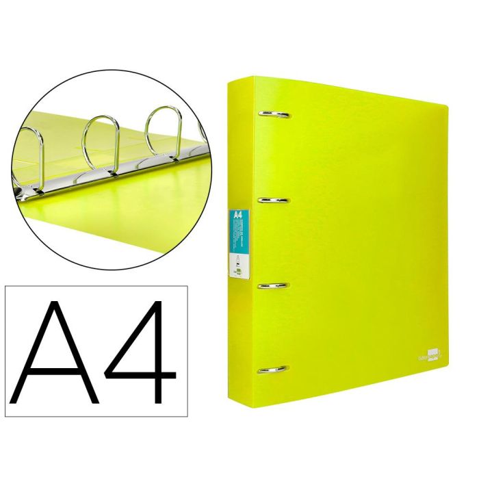 Carpeta Liderpapel 4 Anillas Mixtas 40 mm Polipropileno Din A4 Amarillo Fluor Opaco