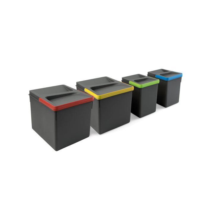 Emuca Kit de contenedores de reciclaje para cajón de cocina con base Recycle altura 216mm, 2x12litros, 2x6litros, módulo 800mm, Plástico gris antracita 3