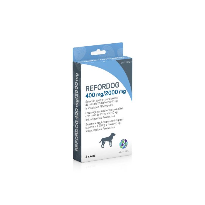 Refordog Pipetas Ectoparasiticidas 400 mg-2000 mg para Perros de 25 a 40 kg, 4 Unidades