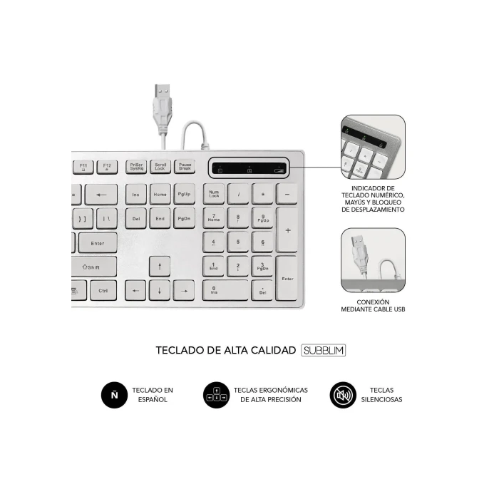 Teclado Subblim SUBKBC-0EKE20 Plateado 1