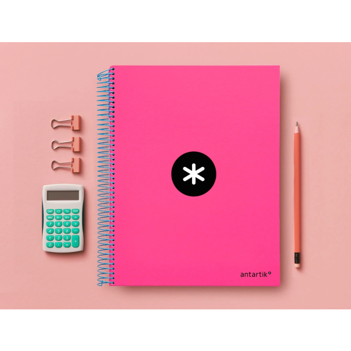 Antartik Cuaderno Espiral A4 Micro Tapa Forrada 120 Hojas 90gr Cuadro 5mm 4 Taladros Color Rosa 9