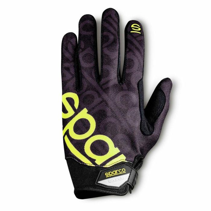 Sparco S002093NRGF2M Guantes Meca 3 de Trabajo Mecánico y Conducción, Negros/Amarillos, Cuero Sintético, Reforzados, Talla M