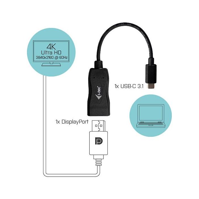 I-TEC Adaptador USB-C a DisplayPort 4K/60Hz, Macho a Hembra 1 I-TEC Adaptador USB-C a DisplayPort 4K/60Hz, Macho a Hembra 1