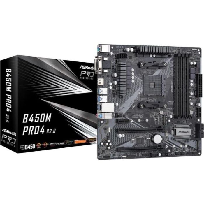 Asrock Placa Base AM4 B450M Pro4, Chipset AMD B450, Micro ATX, 128GB DDR4, RGB, Dual M.2, USB 3.2 Gen2, 90-MXBEG0-A0UAYZ Asrock Placa Base AM4 B450M Pro4, Chipset AMD B450, Micro ATX, 128GB DDR4, RGB, Dual M.2, USB 3.2 Gen2, 90-MXBEG0-A0UAYZ