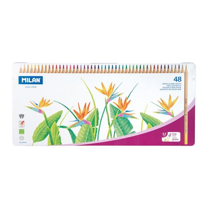 Caja metálica con 48 lápices de colores mina gruesa ø3,5mm hexagonales milan Caja metálica con 48 lápices de colores mina gruesa ø3,5mm hexagonales milan