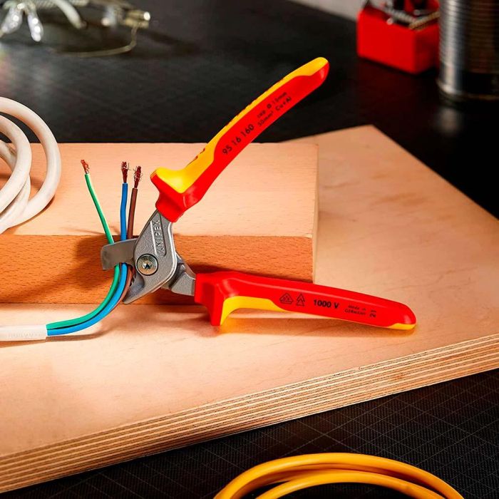 Knipex Tijeras para cables 9516160sb, corte escalonado, mangos aislados, 160mm 3
