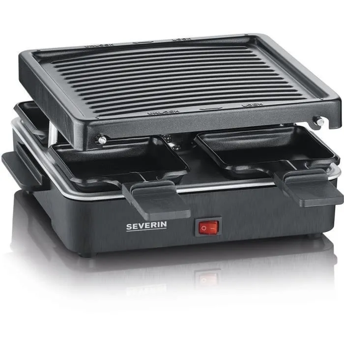 Severin Raclette Grill RG 2370 para 4 personas, compacto, ideal para hogares pequeños, superficie 21x21cm 4