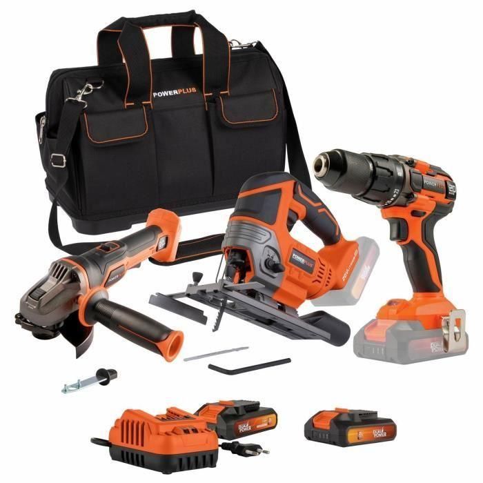 Dual Power DUA5400338128622 Pack 3 Herramientas 20V: Amoladora Angular, Taladro Atornillador, Sierra de Calar, 2 Baterías y Cargador con Bolsa 0 Dual Power DUA5400338128622 Pack 3 Herramientas 20V: Amoladora Angular, Taladro Atornillador, Sierra de Calar, 2 Baterías y Cargador con Bolsa 0