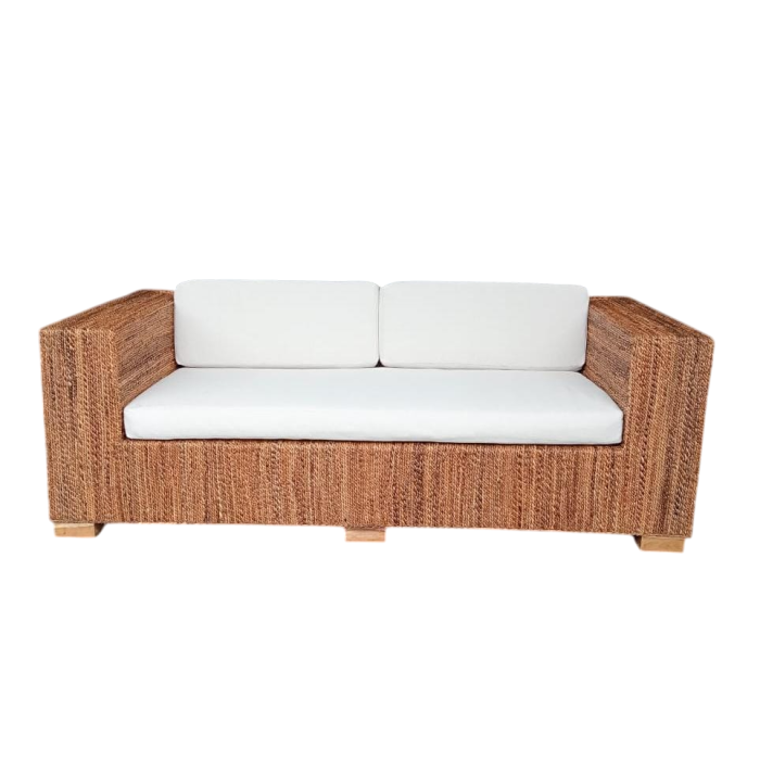 DKD Home Decor Banana 1c25 Sofá Item Home 3 Plazas con Cojines, Fibra y Teca Natural Blanco, 192x92x65 cm DKD Home Decor Banana 1c25 Sofá Item Home 3 Plazas con Cojines, Fibra y Teca Natural Blanco, 192x92x65 cm