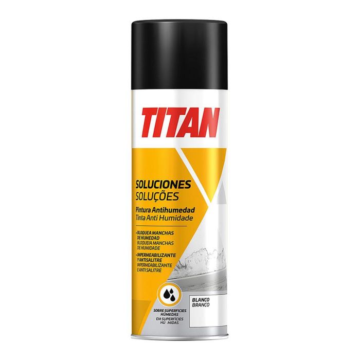 Titan Pintura Antihumedad Spray Blanco Mate 500 ml | Bloquea Manchas Humedad en 1 Sola Mano Baños Cocinas Garajes