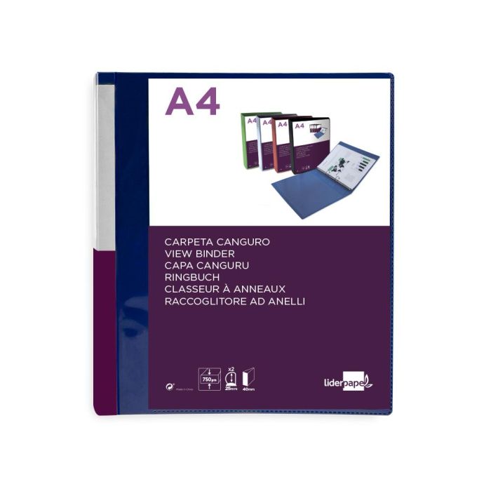 Carpeta Liderpapel Canguro 2 Anillas 25 mm Mixtas Polipropileno Din A4 Azul Translucido 1