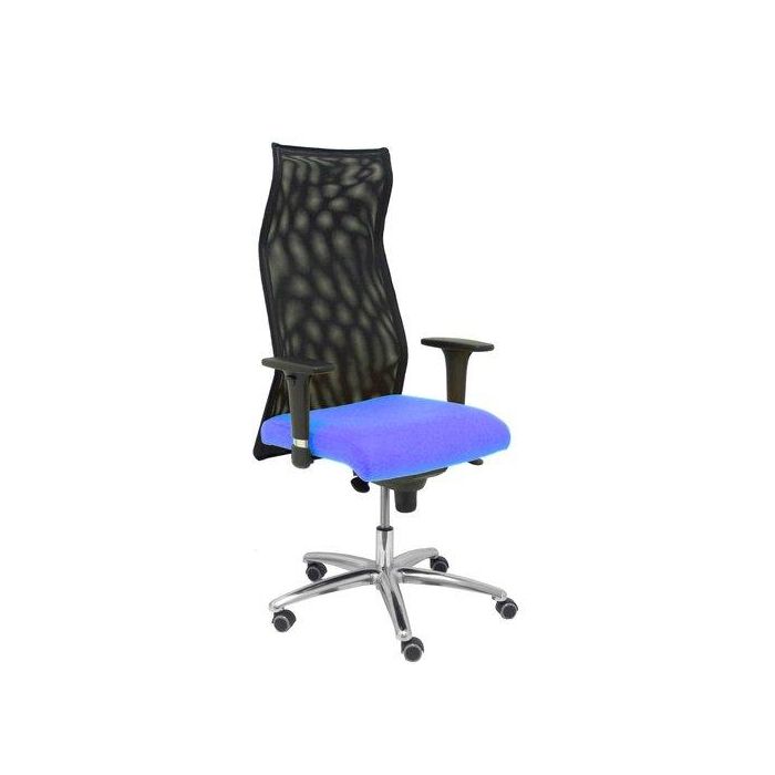 Sillon Piqueras Y Crespo Sahuco Xl Direccion Hasta 160 Kg Mecanismo Sincro Brazos Regulables En Altura Respaldo Malla Transpirable Negra Asiento A Medida Con Espuma Viscoelastica Y Tapizado Bali Azul Claro