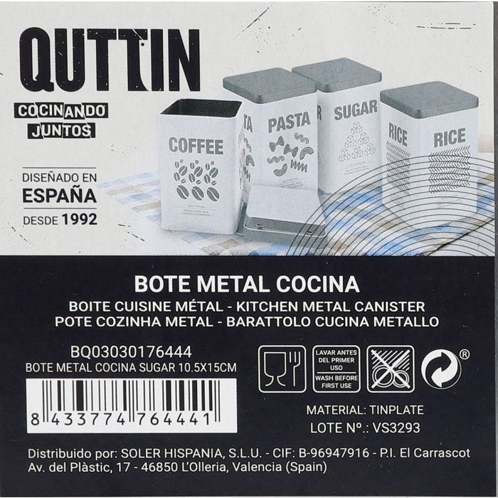 Bote de metal para cocina Sugar 10.5x15 cm Quttin (12 Unidades) 5 Bote de metal para cocina Sugar 10.5x15 cm Quttin (12 Unidades) 5