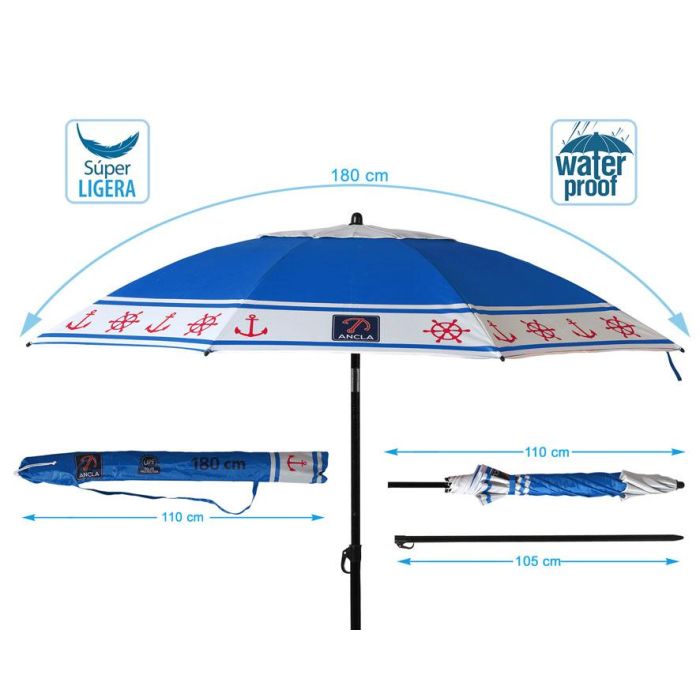 Sombrilla de playa Azul Ø 180 cm SPF50+ Ancla 4