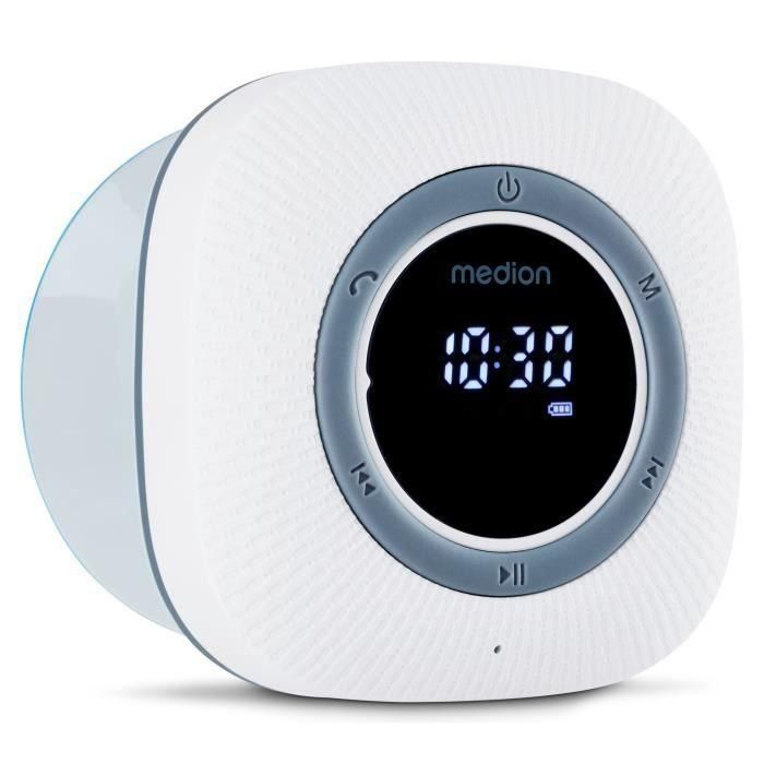 Medion MED1737362723132 Radio de Ducha FM Bluetooth IPX6 con Soporte de Ventosa, Blanco 1