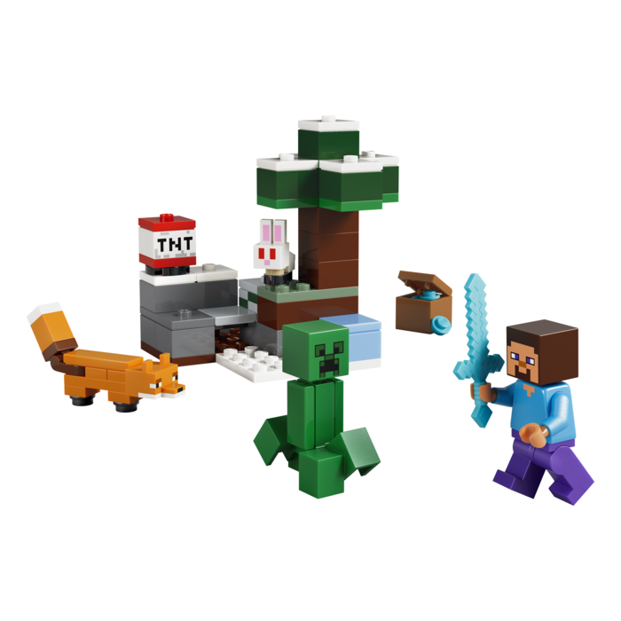 LEGO 21583 Minecraft La Aventura de Steve en la Taiga - Set de Construcción 79 Piezas con Figura de Steve, Creeper, Zorro y Conejo para Niños +6 Años