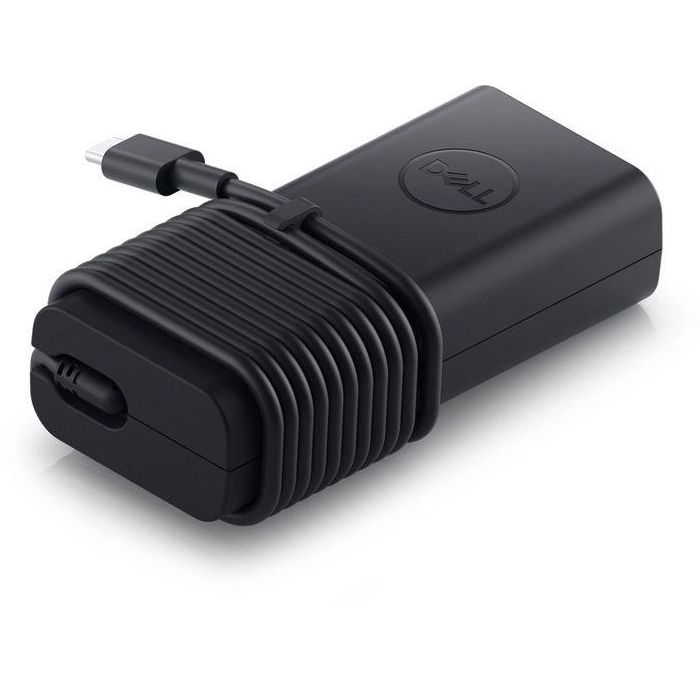 Dell 65W USB-C power adapter, designed for charging USB-C devices, includes 1m power cable, fast charging capability. 1 Dell 65W USB-C power adapter, designed for charging USB-C devices, includes 1m power cable, fast charging capability. 1