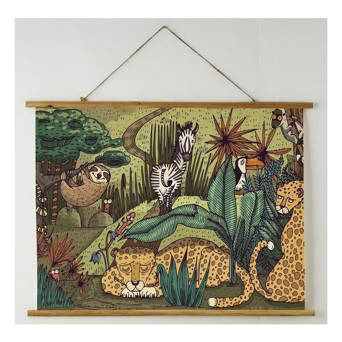 DKD Home Decor Lienzo Infantil con Dibujos de Animales, Marco de Abeto, Multicolor - 75x100 cm (Pack 2 Unidades, Surtido Aleatorio)