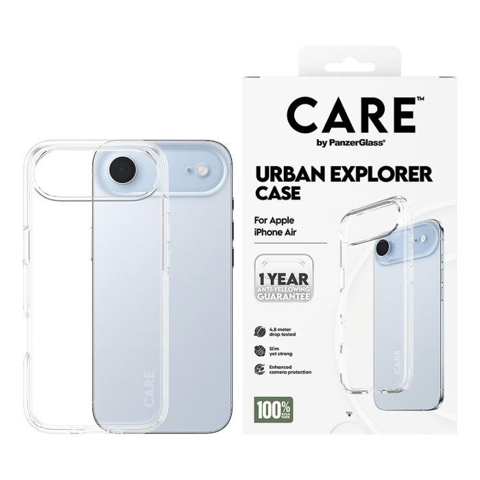 PanzerGlass CARE by Urban Explorer - Funda Protectora Transparente, Antigolpes y Antiamarilleamiento, para Apple iPhone Air, de Policarbonato Reciclado 100% 1