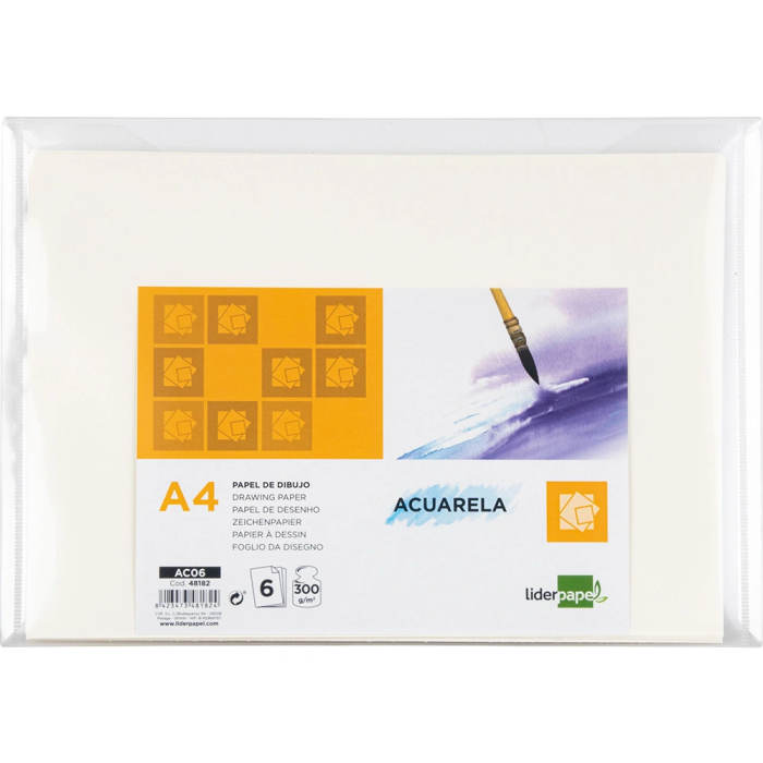 Liderpapel Papel Acuarela 300g/m2 210x297mm Blanco Tono Crema Grano Medio Pack 6 Hojas 1