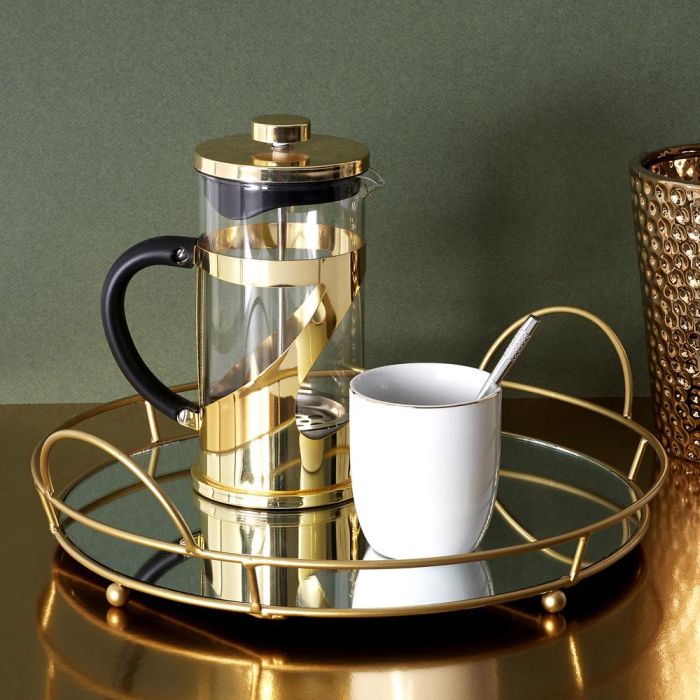 Home Deco Factory Bandeja Con Base Espejo Con Asas Alambre Dorado Colección Lounge Medidas 28x4cm 1