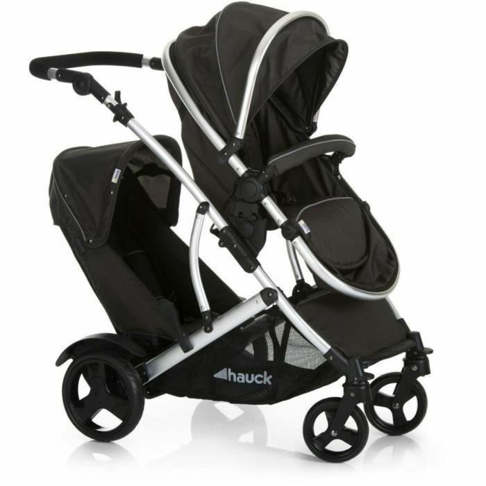 HAUCK Duett 2 Cochecito Doble Negro, con Asiento Reversible y 2º Asiento Desmontable, para Hermano y Bebé Desde el Nacimiento