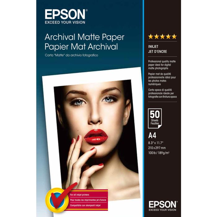 Epson Papel Mate Larga Duracion (Archival Matte Paper) A4, 50 Hojas, 192g.