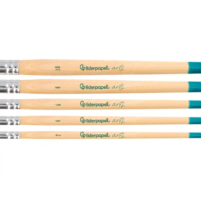 Liderpapel Pinceles Sintéticos Punta Redonda Bolsa 5 Unidades Tamaños Surtidos Certificado FSC para Acuarela Acrílico Gouache 5