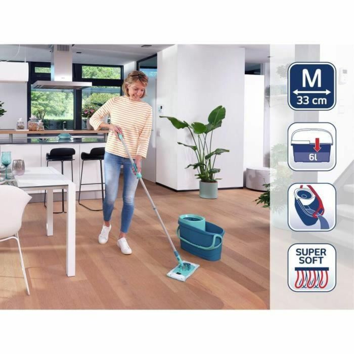 Leifheit 52120 Clean Twist M Ergo Set Limpieza Suelos Fregona Plana Mango Telescópico y Cubo Centrifugado Giratorio Funda 33 cm 2