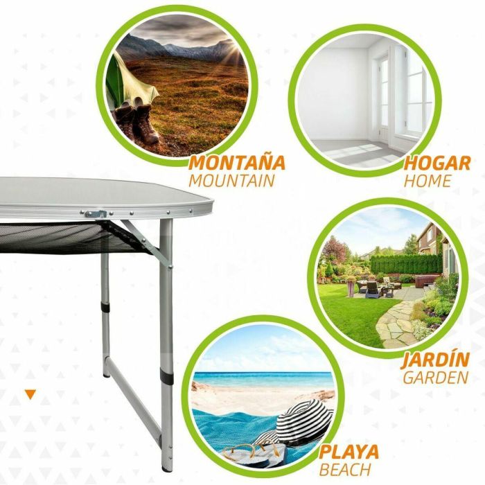 Mesa de camping plegable aluminio + madera 149x80x59/66/71.5cm 2