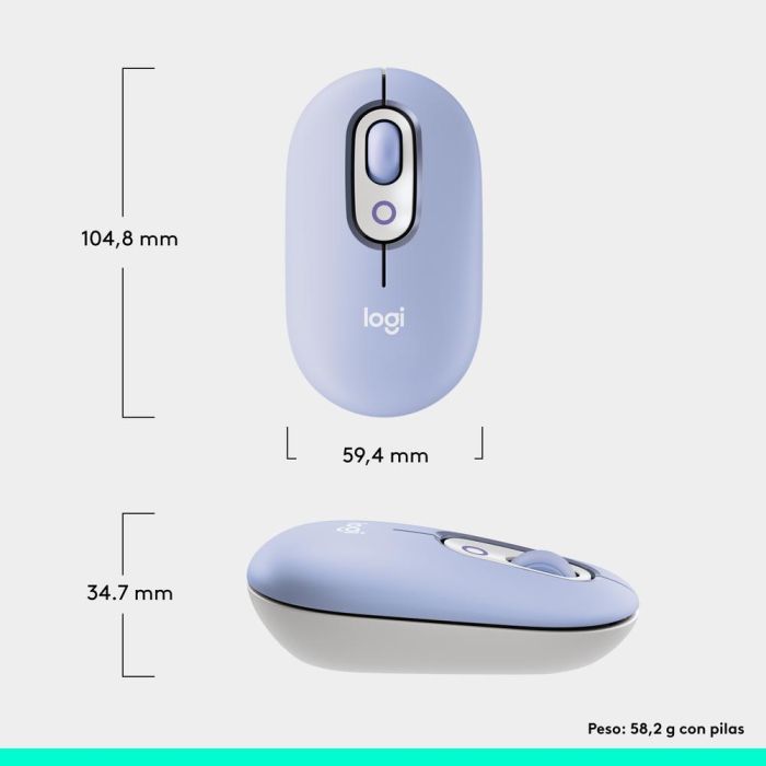 Logitech Ratón Inalámbrico Pop Mouse Lila - Alta Precisión, Personalizable, Multidispositivo 8