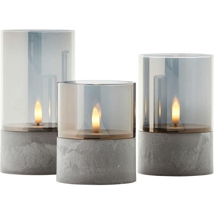 Lote 3 lámparas de mesa LED BRILLIANT CANDLE - 2500K - Plástico y vidrio - Vidrio gris y ahumado 2 Lote 3 lámparas de mesa LED BRILLIANT CANDLE - 2500K - Plástico y vidrio - Vidrio gris y ahumado 2